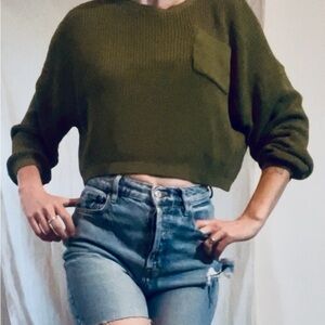 Olive Green Cropped Sweater